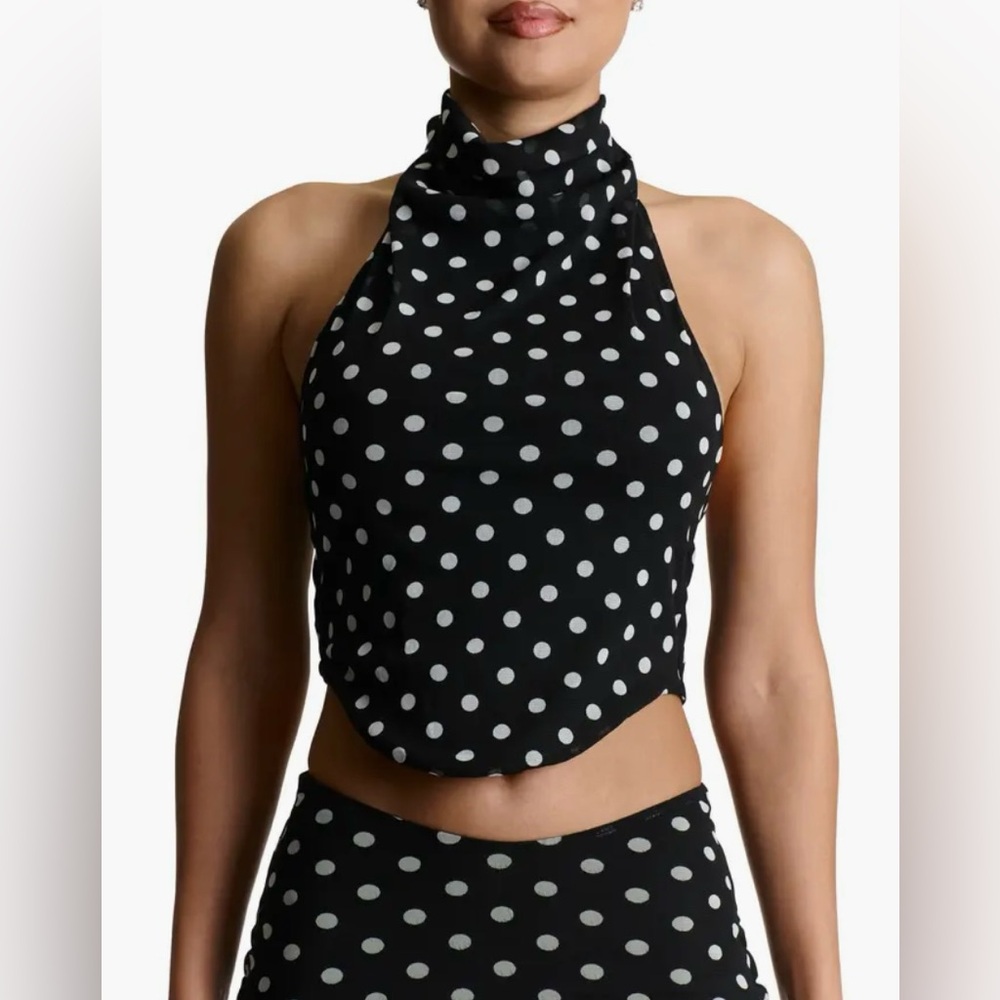 Naked Wardrobe Black and White Polka Dot Halter Top